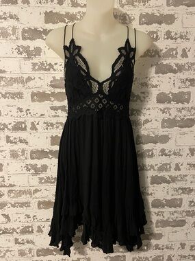 Free People FP One Black Crochet Lace Handkerchief Slip Dress S